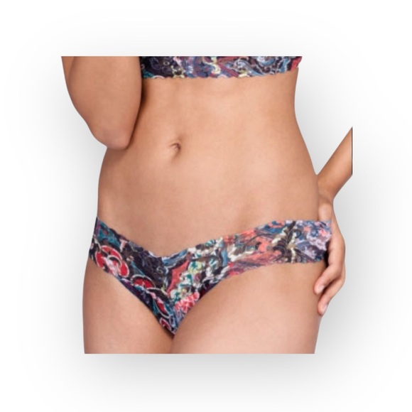 new Hanky Panky 𑁍 Low Rise Lace Thong 𑁍 Teal + Chinois Floral Print 𑁍 00 - 12 - Picture 2 of 16